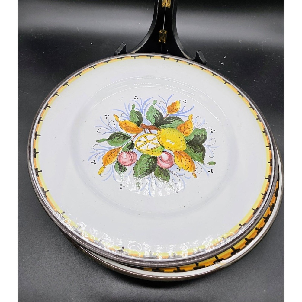 Set/2 Artistica Italian Pottery Wall Plate Charger Fruit Pear Lemon 11"
